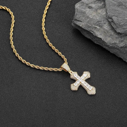 jewelry for street outfits,unisex Color Zircon Cross Necklace crafted in PT950 Platinum set with sparkling artificial diamonds