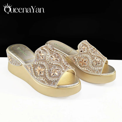 Queena Yan High Quality 2025 Newst Hot Selling Open Toe Slingback Sandals with Bag Set in Green Color For Women Wedding Party