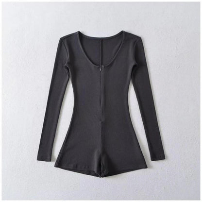 Women's Short Yoga Jumpsuits Long Sleeve Slim Fit Stretch One Piece Playsuits Sexy Fitness Female Shorts Zipper Sportwears