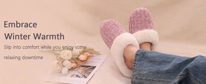 Pallene Winter Women's Fur Slippers Soft Sole Memory Foam Indoor Cotton Shoes Plush Lining Knit Slides Fluffy Men House Slippers