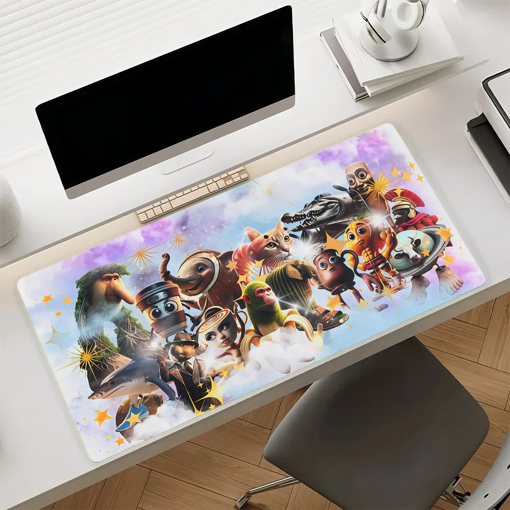 Cartoon Italian Brainrot  Mouse Pad Non-slip Rubber Computer Mat Gamer Balance Decoracion Deskmat Laptop Office Large