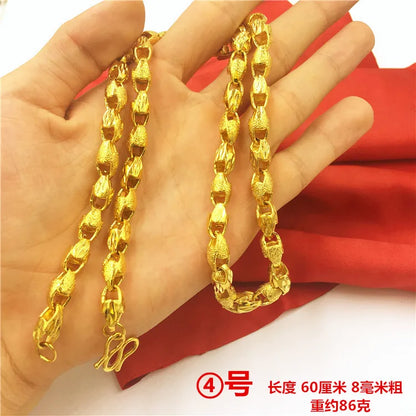 Bold Collection Necklace Men's 24K Gold AU999 - 24K Gold Double Dragon Head Bead, Hexagonal Cloud, Prestige Heirloom