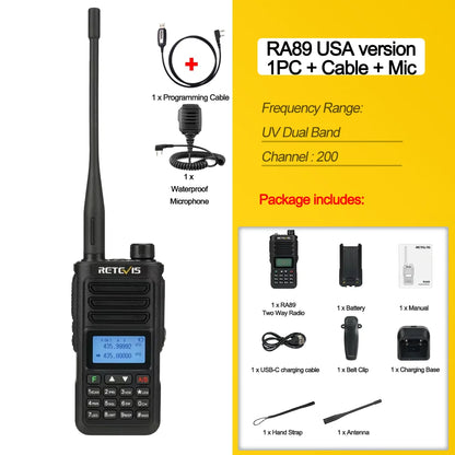 Retevis RA89 Walkie Talkie IP68 Usb-C Long Range Walkie Talkies FM VHF Ham Radio for Camping Hunting Emergency Rescue