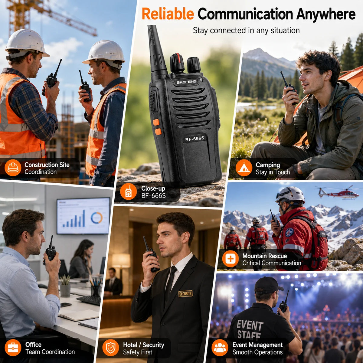 BF-666S Walkie Talkies Two Way Radios UHF 400-480MHz 5W 16CH 1500mAh Long Range Flashlight 2PCS for Security Outdoor