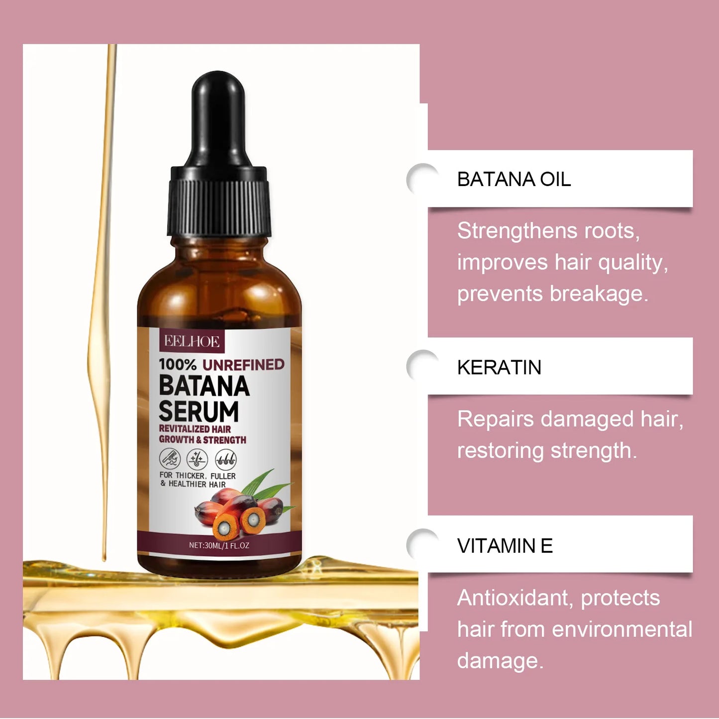 EELHOE Natural Batana Oil Deep Moisturizing Smooth Thick Hair Growth Shampoo and Conditioner for Damaged Hair Keratin Treatment