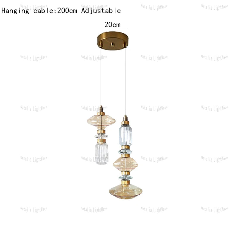 Creative Design Trendy Modern Glass Lamp Modern Home Decor Living Room Pendant Lights LED Foyer Hanging Lamp Long Table Lustre