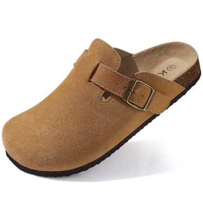 Crestar Women's Clogs Mules Cork Clogs Slippers Men Outdoor Mules Suede Clogs Shoes with Arch Support Mule Leather Clogs Sandal