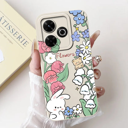 Casing For Redmi 13 Case 13 5G Cute Cat Fashion Luxury Flowers Silicone Shockproof Back Cover For Redmi 13 5G Phone Case Bumper