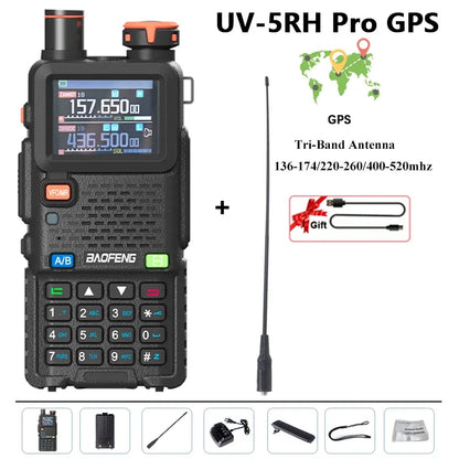 Baofeng UV-5RH Pro GPS Walkie Talkie 10W High Capacity Type-C Charger Falling Alarm NOAA Weather Channel 640CH Upgrade of UV-5RM