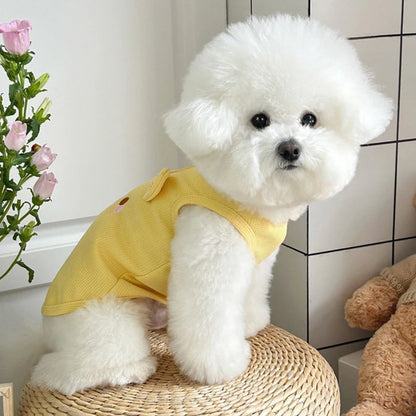 1pc Waffle Knit Pet Vest Cute Puppy Coat Shirts With Leash Ring Adjustable Breathable Dog And Cat Shirt For Spring/summer
