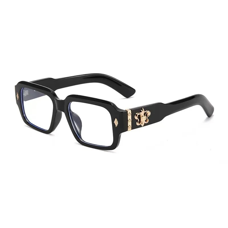 Retro Gothic Square Optical Glasses With Metal Fleur-de-lis Ornament Unisex Fashion Eyeglasses Anti Blue Light Computer Eyewear