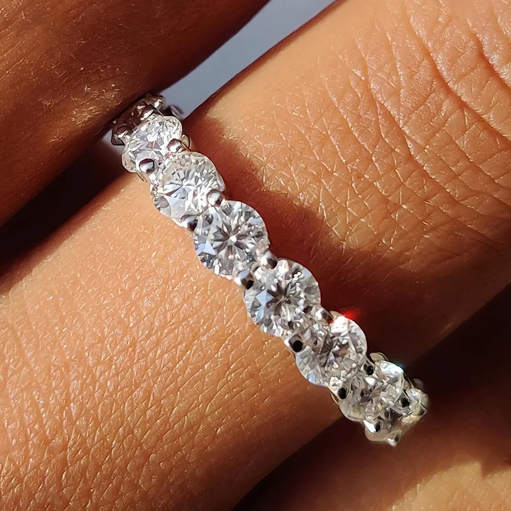 FEOBUR 5mm D Color Moissanite Ring with Certificate Women S925 Sterling Silver Full Diamond Eternity Band Wedding Jewelry Gift