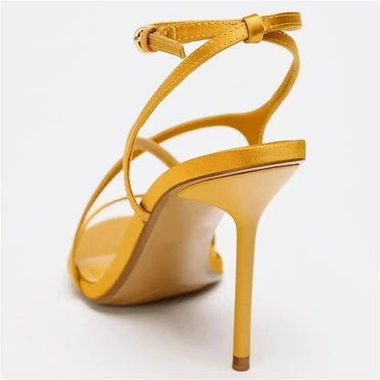 Luxury Satin High Heels Women Cross Strap Naked Strap Elegant Designer Sandals Women Pumps Sexy Banquet Dress Shoes Ladies