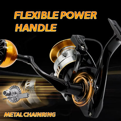 Rooblinos HE Spinning Reels Ultralight Metal 5.2:1 Gear Ratio 1000-7000 Saltwater Or Freshwater Big Max Drag Fishing Reels