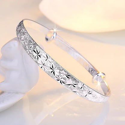 Trendy 925 Sterling Silver Big Bangles Bracelet Cute Charms for Women Lady Fashion Jewelry Adjustment Cuff Wedding Luxury