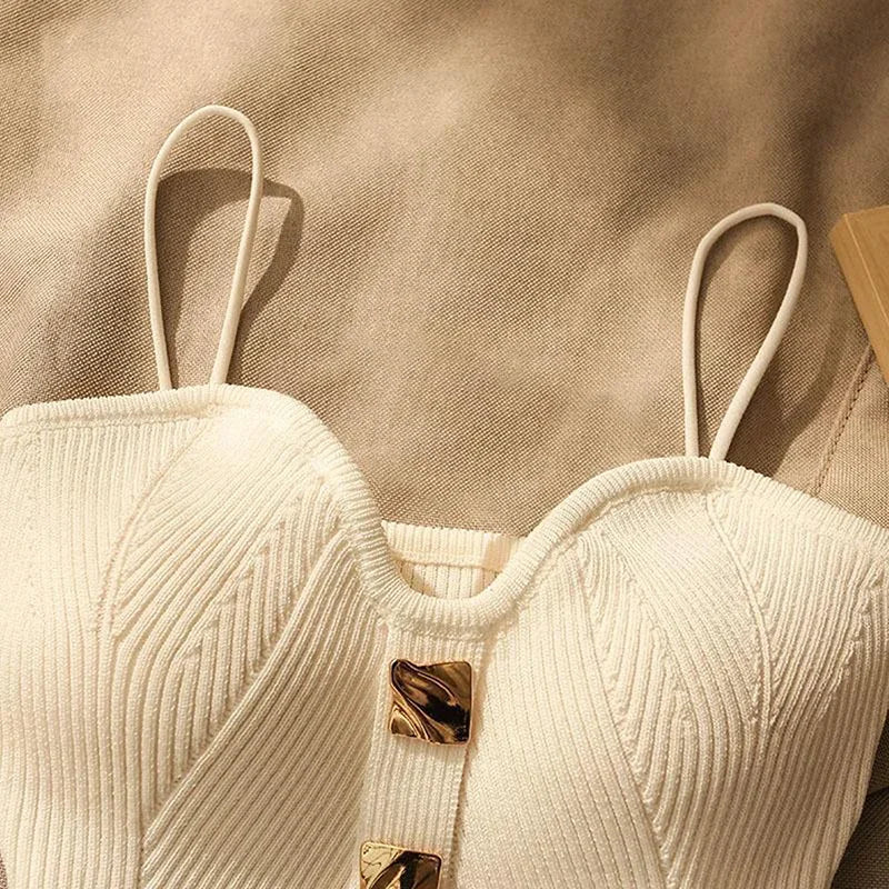 Summer Cross-Knit Suspender Women'S French Style Sexy Beauty Camisole Slim Fit Sleeveless T-Shirt No Chest Pad Short Tank Tops
