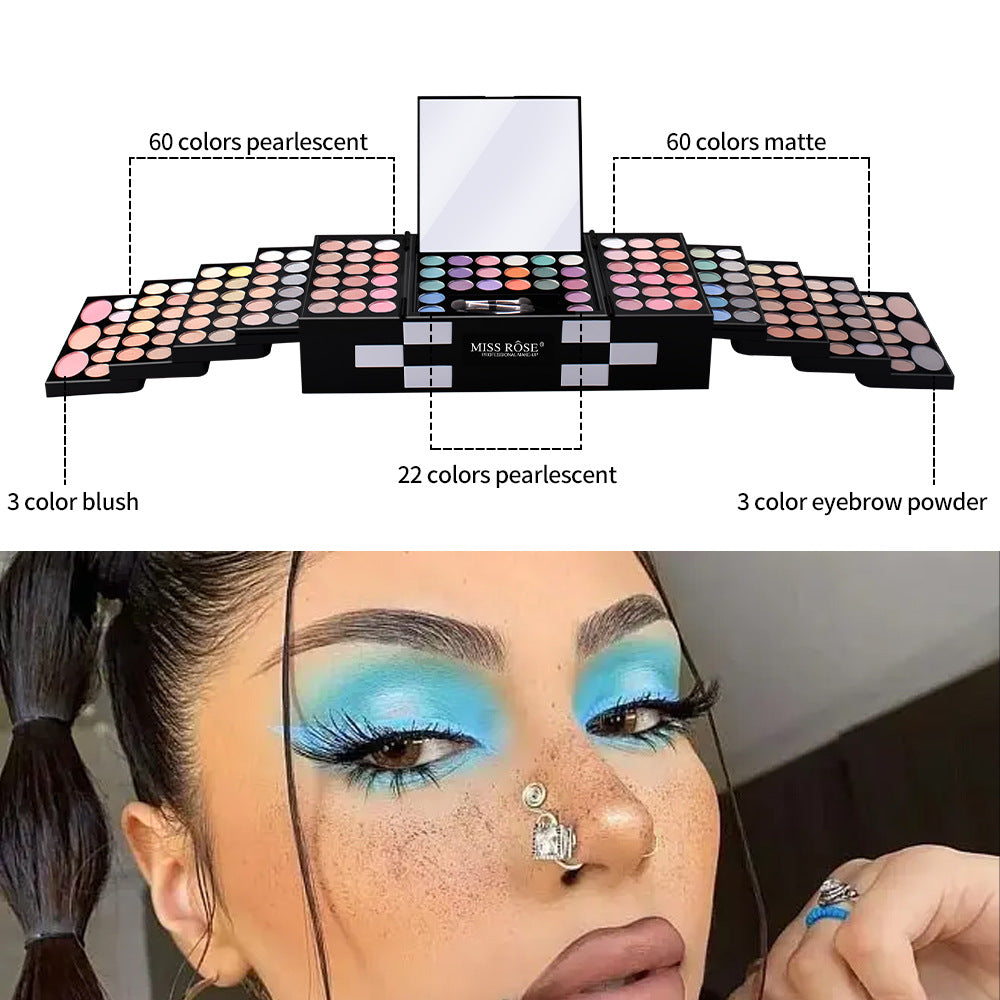 Miss Rose Makeup Case Set Kit-Ultimate Color Combination-Holiday Gift Set Cosmetic Eye Shadow Lip Gloss Blush Brow Combo Palette