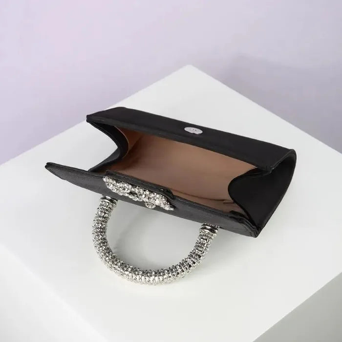 Rhinestone Faux Silk Emerald Evening Bag Silver Diamond Buckle Handle Fashion Handbags Elegant Ladies Square Bolsa Feminina