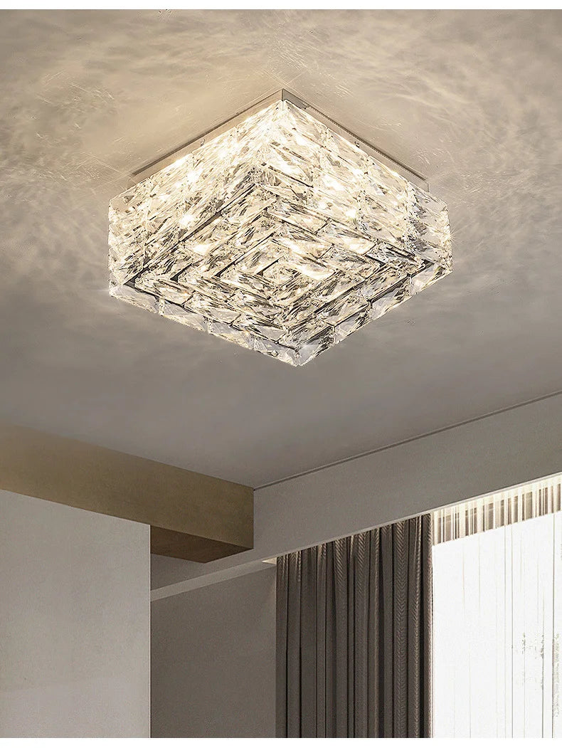 Modern Nordic Luxury Crystal LED Ceiling Light Gold Chrome Flush Mount Lamp for Living Dining Room Bedroom Home Decor Lighting