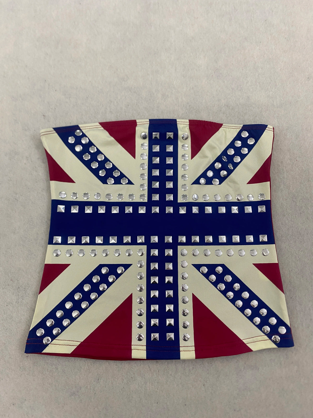 Union Jack Print Studded Tube Top British Flag Rhinestone Strapless Slim Cropped Bustier