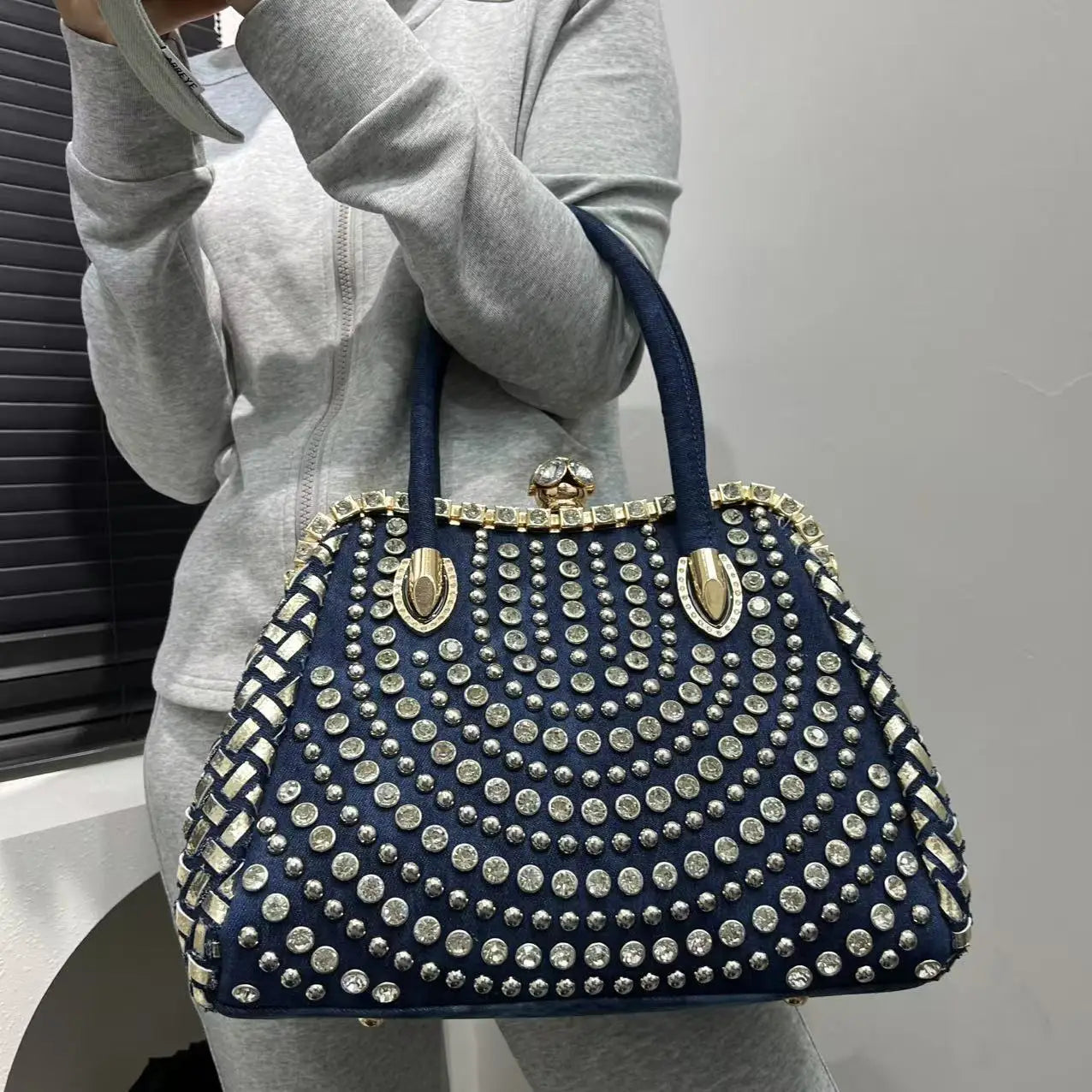 New Fashion Women's Bag Large Capacity Elegant Diamond Shoulder Bag High Quality Denim Crossbody Bag Designer Luxury Handbags