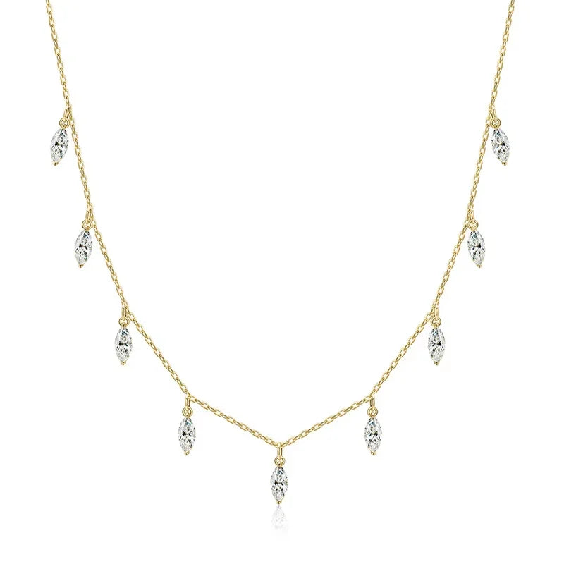 Smyoue Certified 3*6mm Marquise Cut Moissanite Necklace 9 Gems Pendant Girls Gift Lab Diamond Chain 100% Real Pure 925 Silver