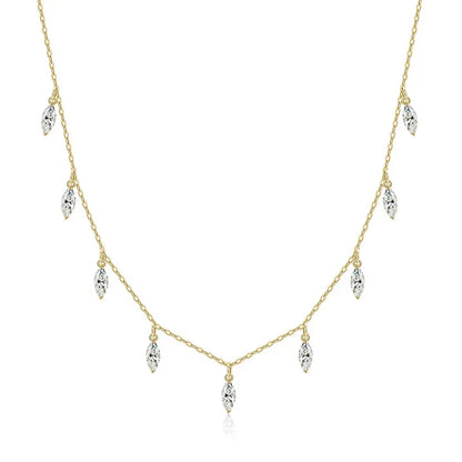 Smyoue Certified 3*6mm Marquise Cut Moissanite Necklace 9 Gems Pendant Girls Gift Lab Diamond Chain 100% Real Pure 925 Silver
