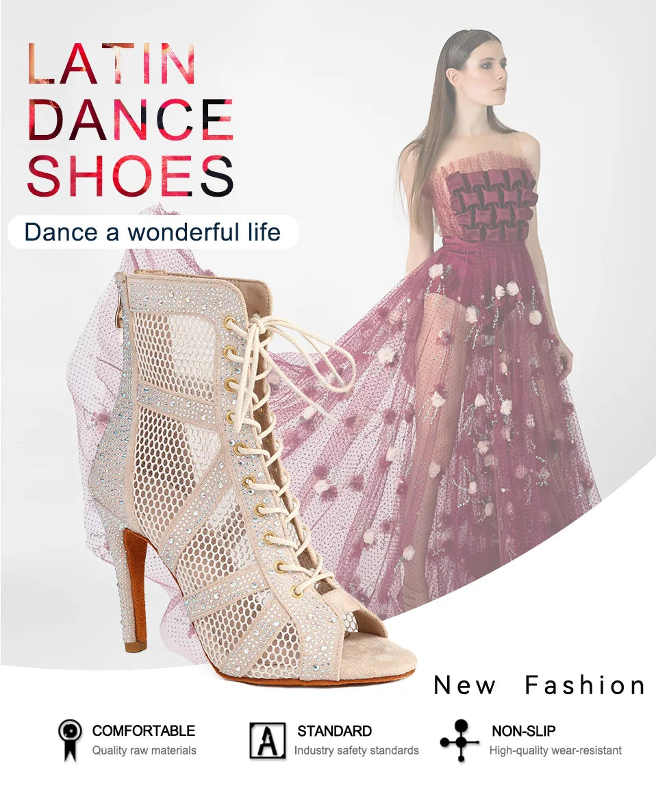 Girls Latin Dance Shoes Women Modern Dance Salsa High-Top Sandals Dance Hall Shoes Ladies Fashion Sexy High-Heeled Suede Boots