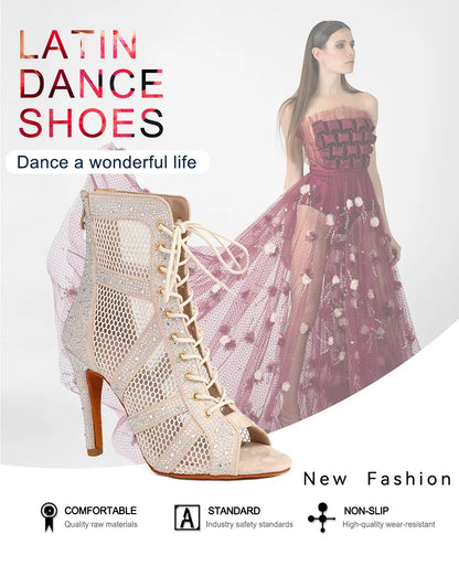 Girls Latin Dance Shoes Women Modern Dance Salsa High-Top Sandals Dance Hall Shoes Ladies Fashion Sexy High-Heeled Suede Boots