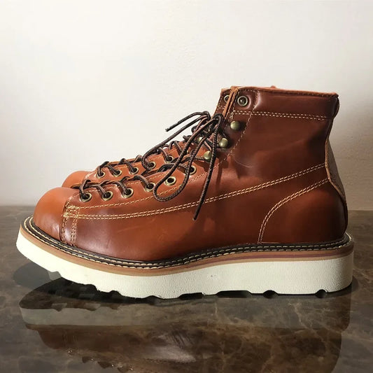 Men Autumn Winter Casual Shoes Round Toe Genuine Cow Leather Work Boots Vintage British Military Motorcycle Boots Platform Boots