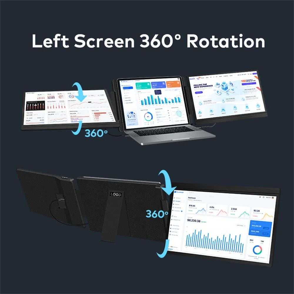 Rospider 14 Inch Portable Dual IPS Laptop Monitor Extended High-Definition Triple Expandable PC LCD Screen Extender