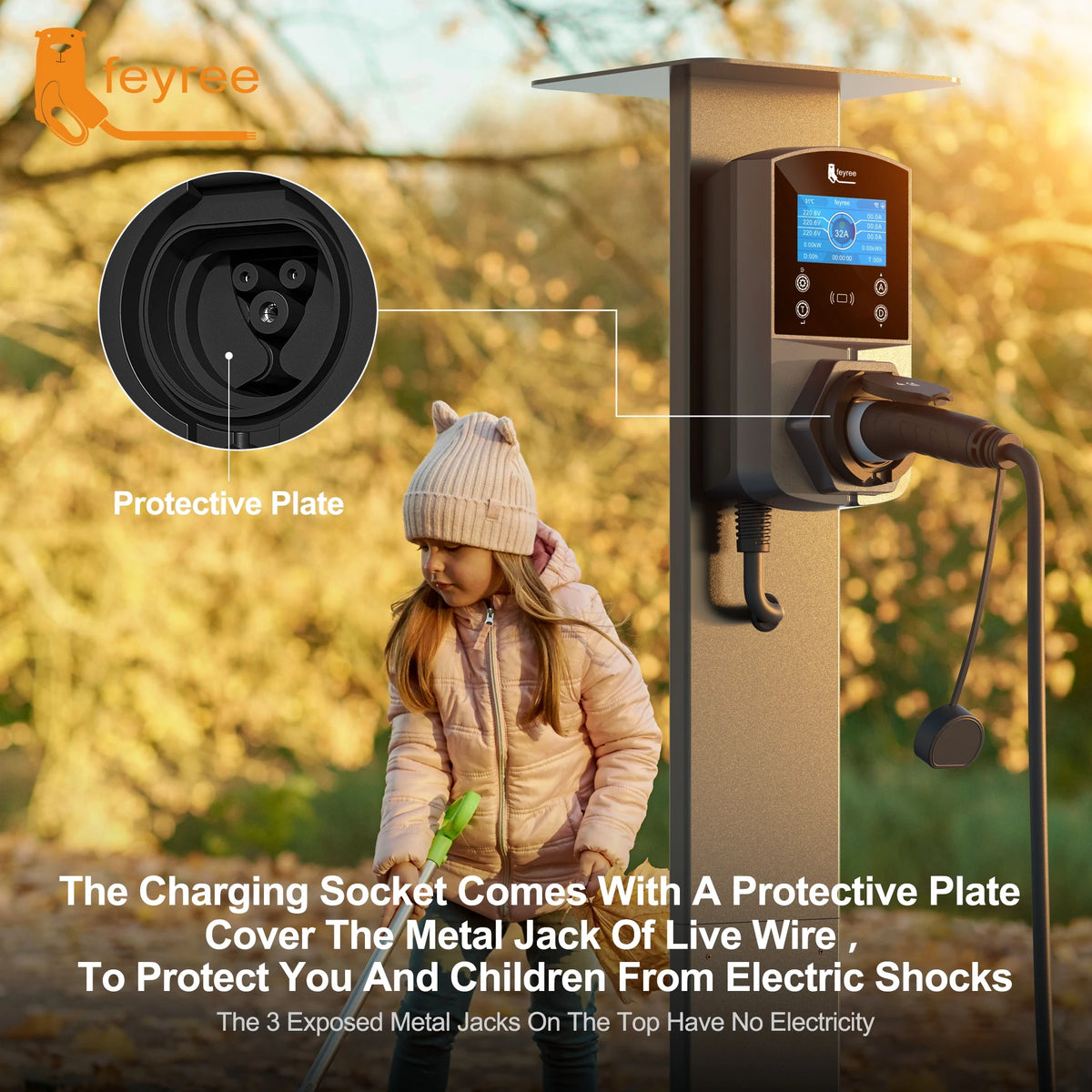 Feyree Type2 EV Charger Socket Version 22KW Smart Electric Car Charger for TS-NACS Type1 GB/T Plug EVSE Wallbox WIFI APP Control