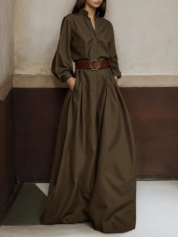 UOOZEE 2026 New Female Fashion High Waisted Wide Leg Jumpsuits Spring Long Sleeves Loose Buttoned V-Neck Office Jump Suits