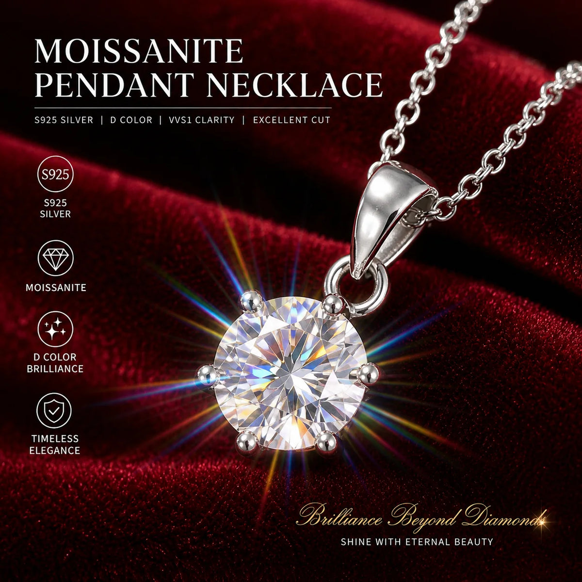 Sparkling 0.5-2.0ct VVS1 D Color Moissanite Necklace S925 Sterling Sliver Chain With Certificate 18K Gold Plated Fine Jewelry