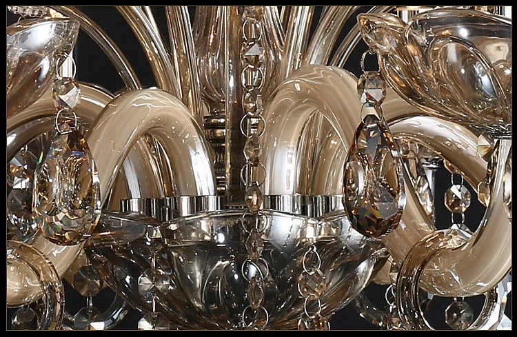 New Modern Candle Cognac Color Crystal Chandelier Living Room Large Light Atmosphere Restaurant Bedroom Lobby Hotel Hanging Lamp