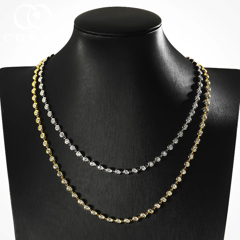 COSYA 3mm All Round Moissanite Tennis Necklace for Women 100% S925 Silver Plated 18K Gold Bubble Certified Party Fine Jewelry
