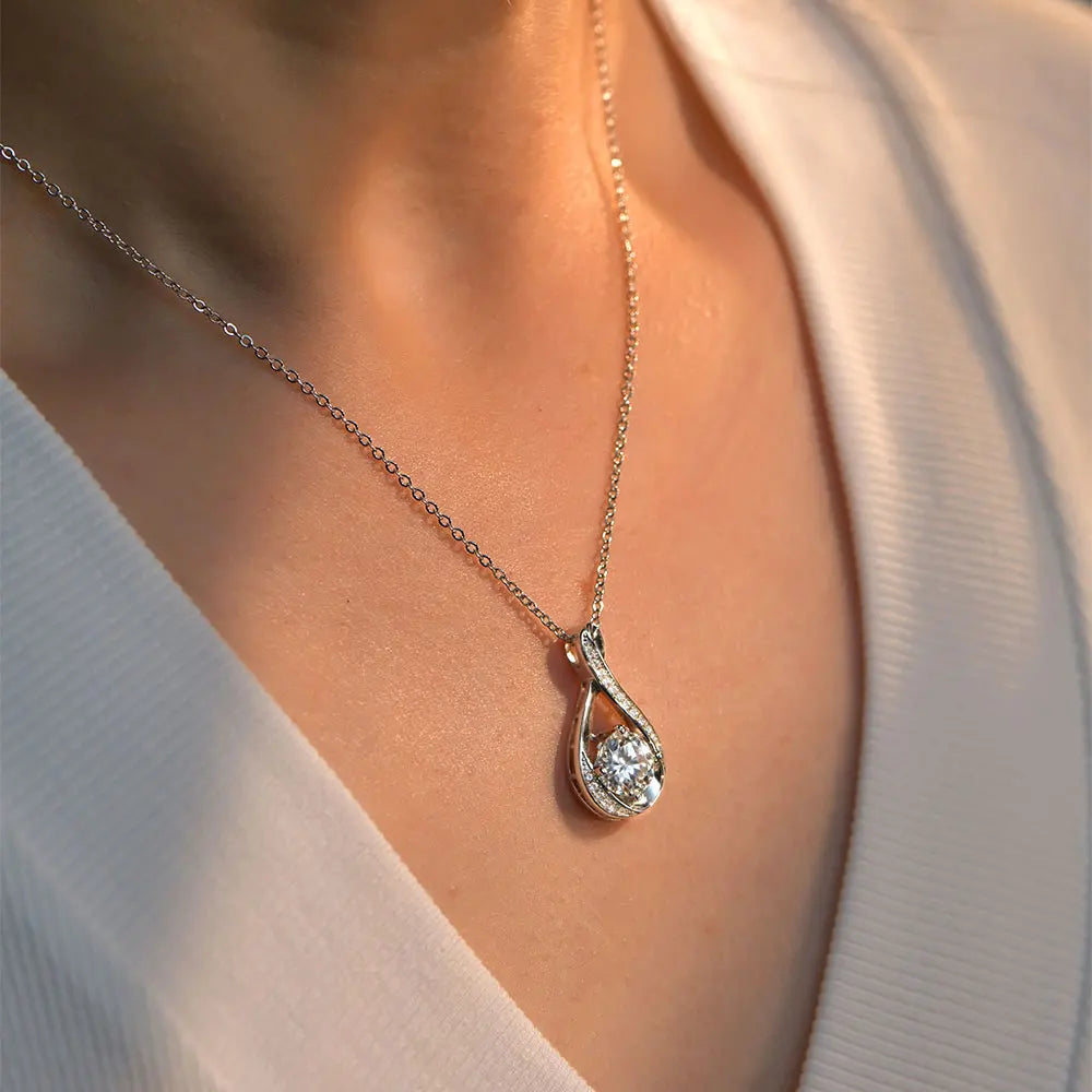 OXTAO Women Pendant Necklace Infinity Shiny 8mm 2ct D VVS1 Moissanite with Certificate Silver Color/Gold Color Wedding Party Daily Trendy Jewelry Accessories for Women Girl Mother's Day, Birthday Gift