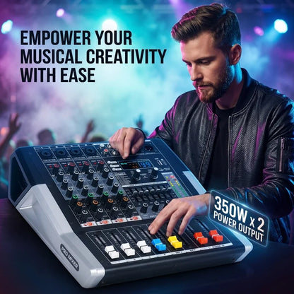 NXG 4-Channel 350W+350W Amplifier Mixer Set, Comes with 2 UHF Wireless Microphones, Perfect for Stage, Karaoke, and DJ Professional Audio Mixing Console. Black Friday/Halloween Promo Bundle