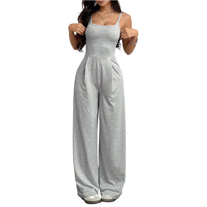 Casual Jumpsuit Jumpsuits For Woman Sling Women's Clothing Solid Color Backless Sleeveless Loose Wide Legs Trouser Simple Style