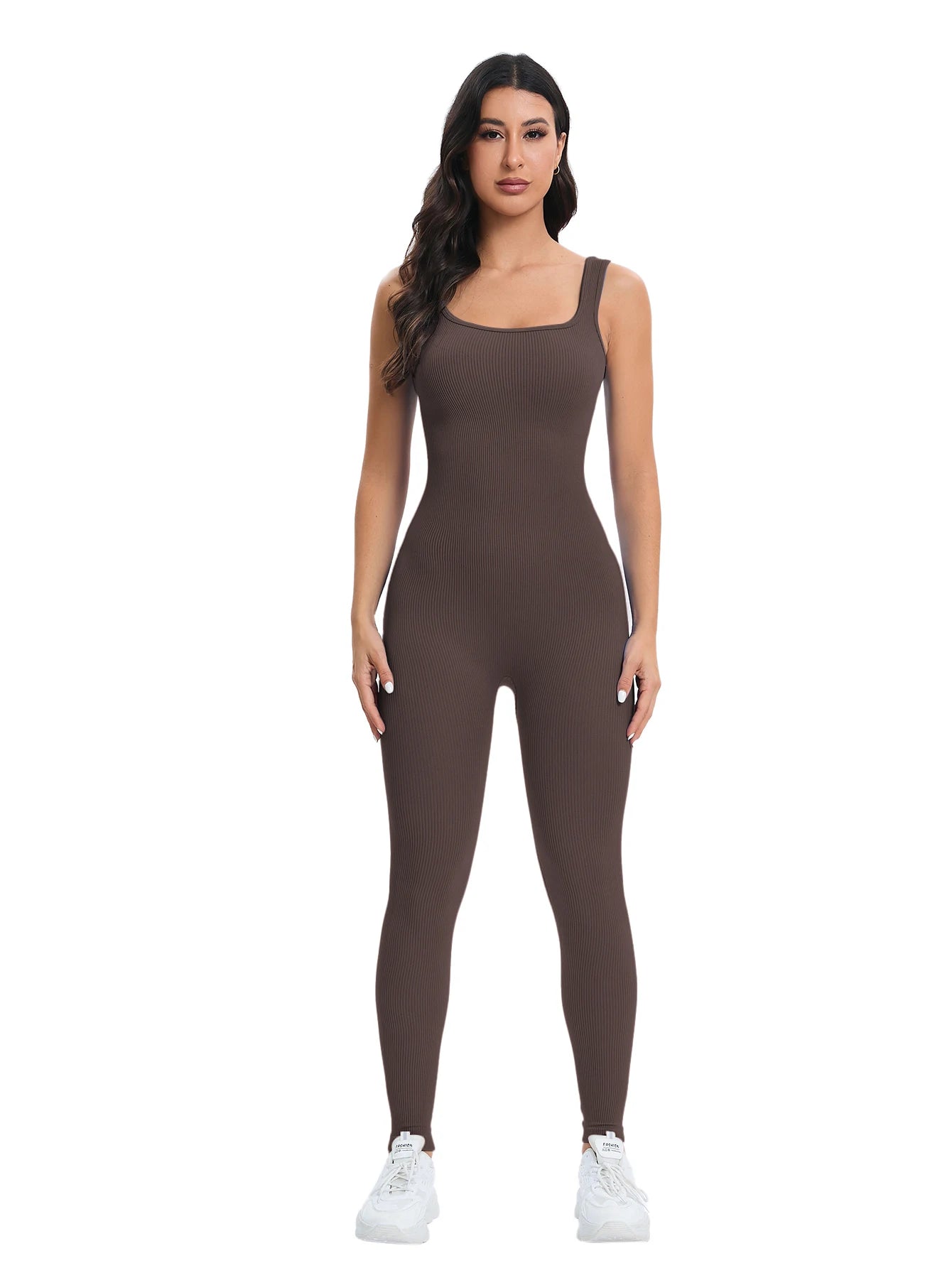 Women Workout Seamless Jumpsuit Yoga Ribbed Bodycon One Piece Tank Top Leggings Romper