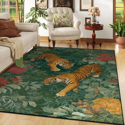 Chinese Style Retro Tiger Pattern Living Room Carpet Oriental Classical Decoration Lounge Sofa Rug Bedroom Non-slip Washable Mat