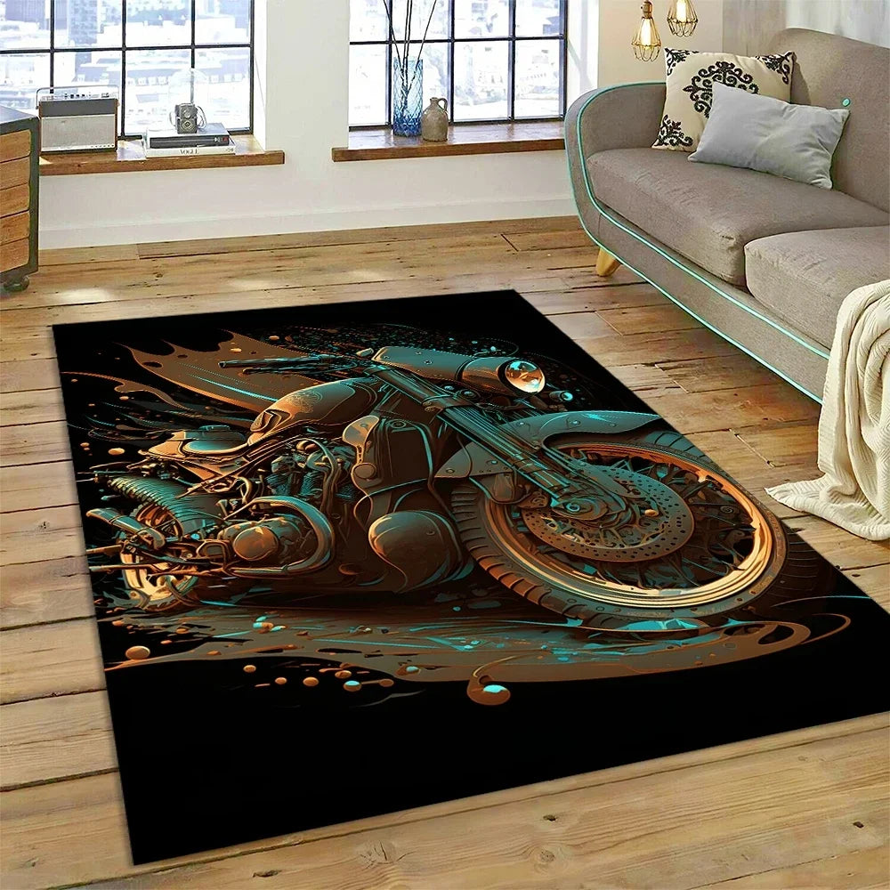 Motocross Modern retro Motorcycle Carpet Rug for Bedroom Living Room Home Sofa Decoration,Children Game Large Decor Floor Mat