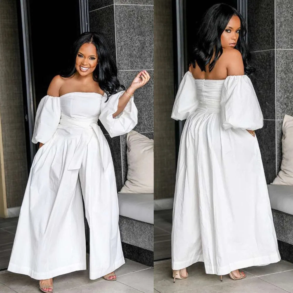 White Jumpsuits Women One Piece Off Shoulder Strapless Overalls Long Pants Wide Leg Pant High Waist Rompers Y2k Jumpsuit 2025