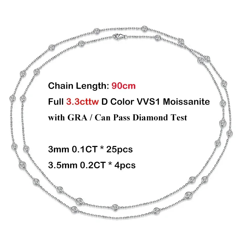 EWYA Luxury D Color Full 3/3.5mm Round Bubble Moissanite Diamond Tennis Necklace for Women Party S925 Silver 2-Layer Neck Chain