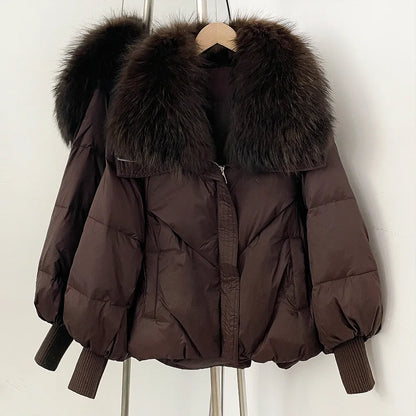 Women's down Jacket Waterproof Lightweight Puffer Jacket with Fur New Coats and Jackets Luxury Padding Reversible Coat with Zip