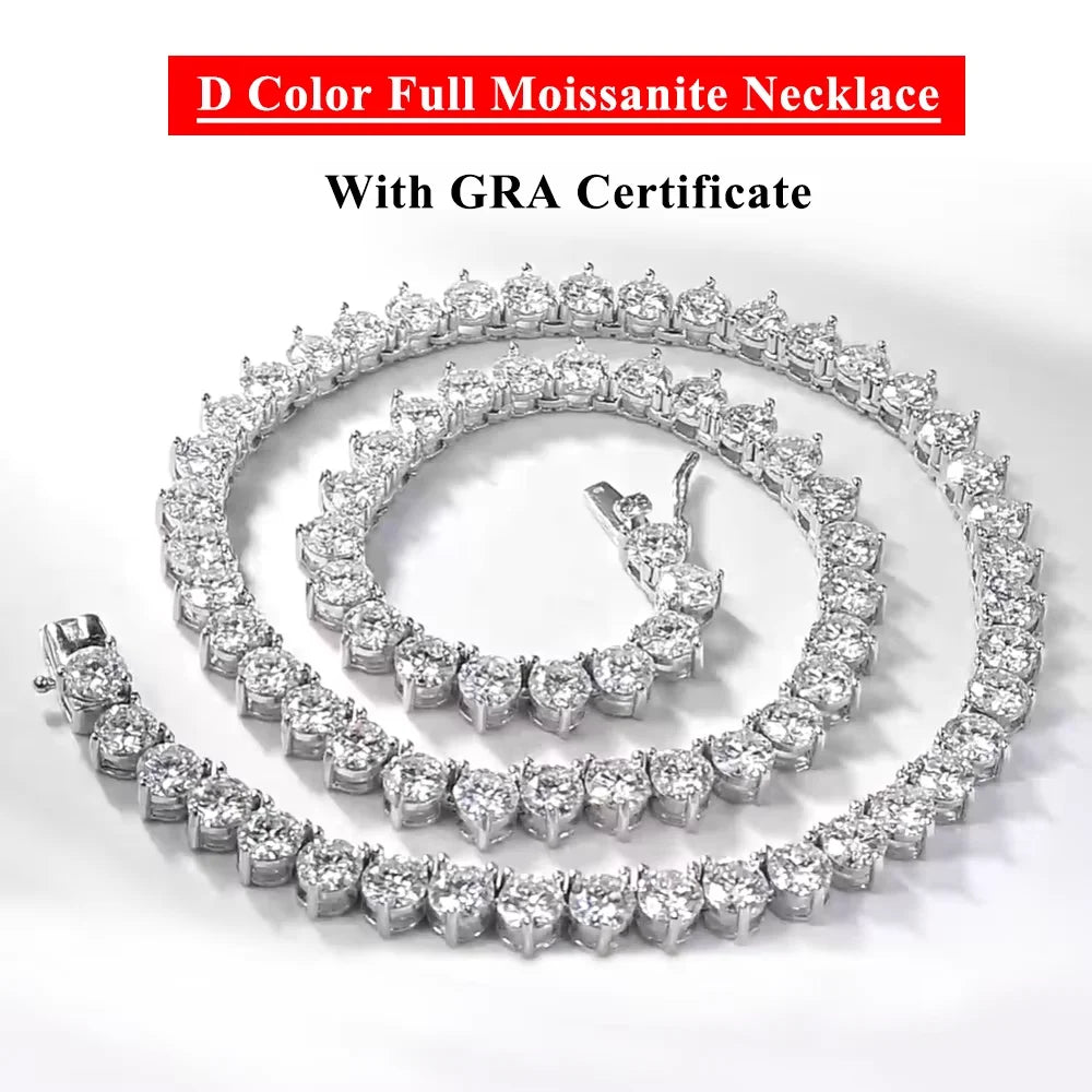 Serenity Three-claw D Color Moissanite Tennis Necklace For Women Man 100% S925 Sterling Silver Sparkling Lab Diamond Neck Chain