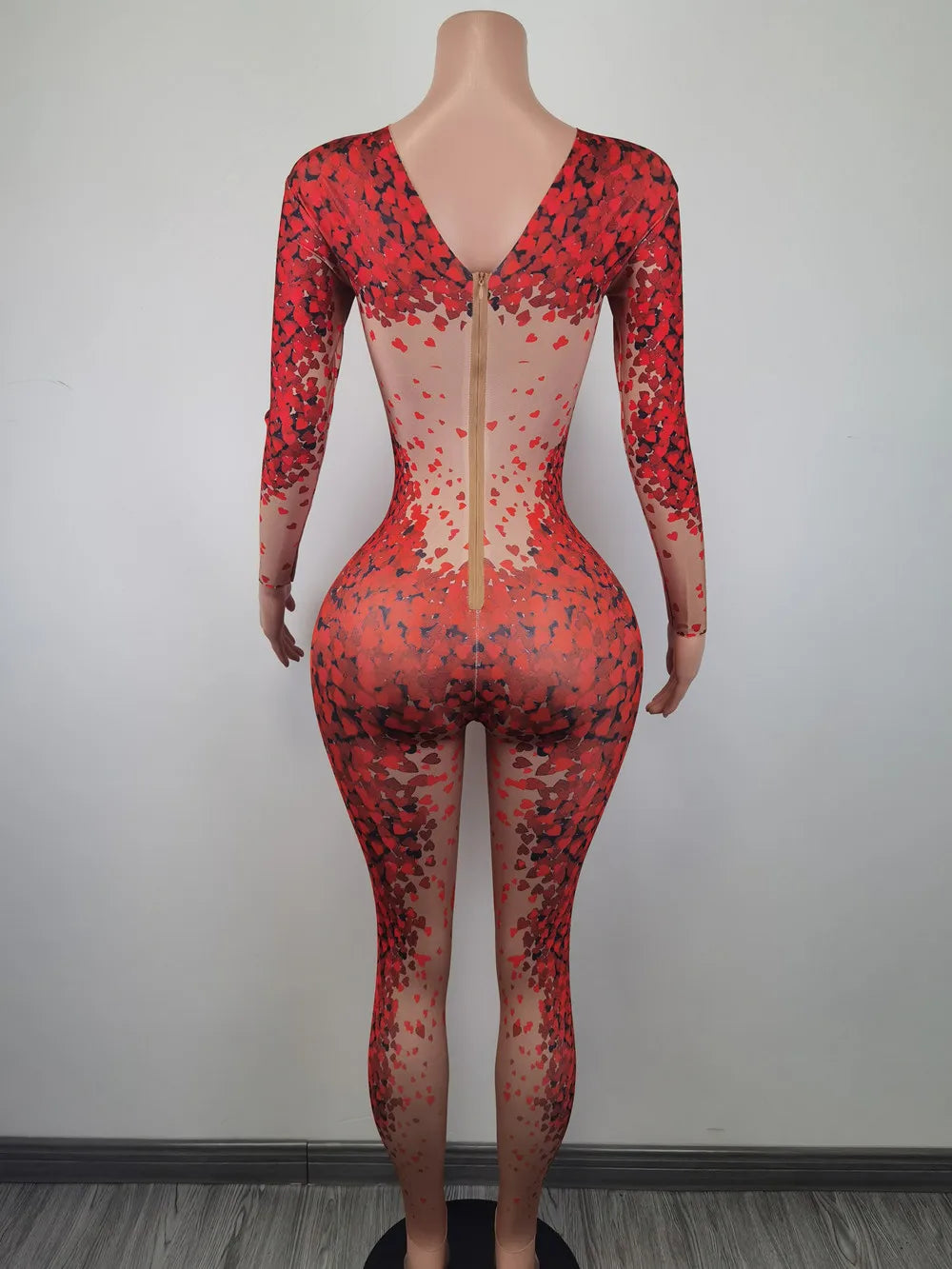 Designer Long Sleeves Love Print Rhinestone Jumpsuits Women Gogo Dancer Costumes Club Bodycon Rompers Drag Queen Show Jumpsuits