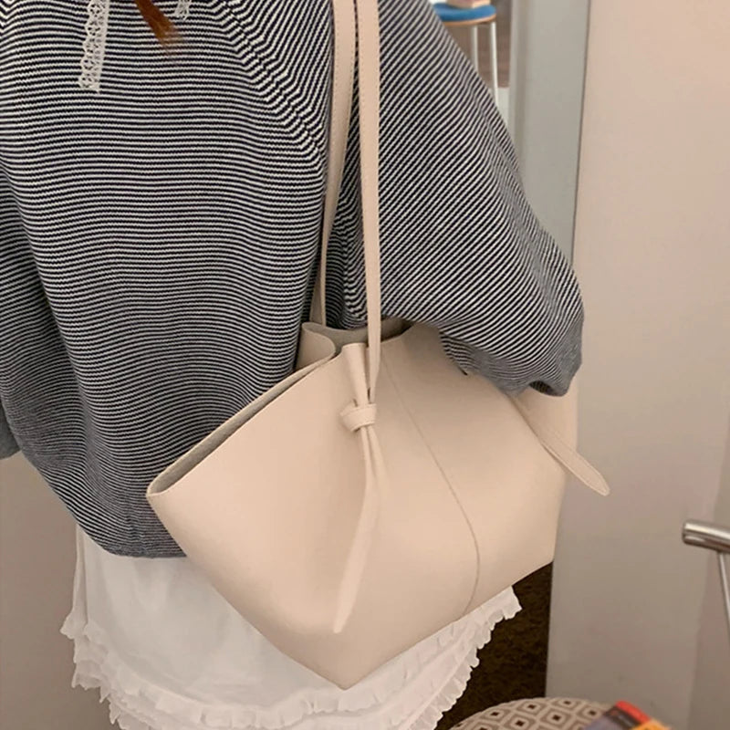 Luxury Designer Women's Soft PU Leather 2-in-1 Shoulder Tote Bag Set Big Capacity Branded Shopper Handbags Gray Blue PinkTan