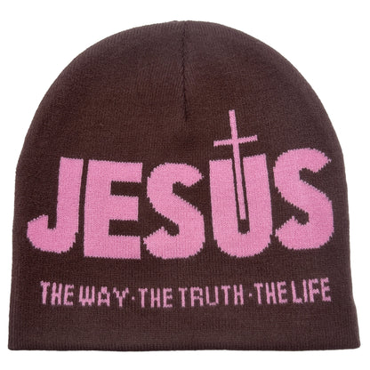 Jacquard Alphabet JESUS  Knit Hat Autumn/Winter Outdoor Thermal Hat Unisex Pullover Hat