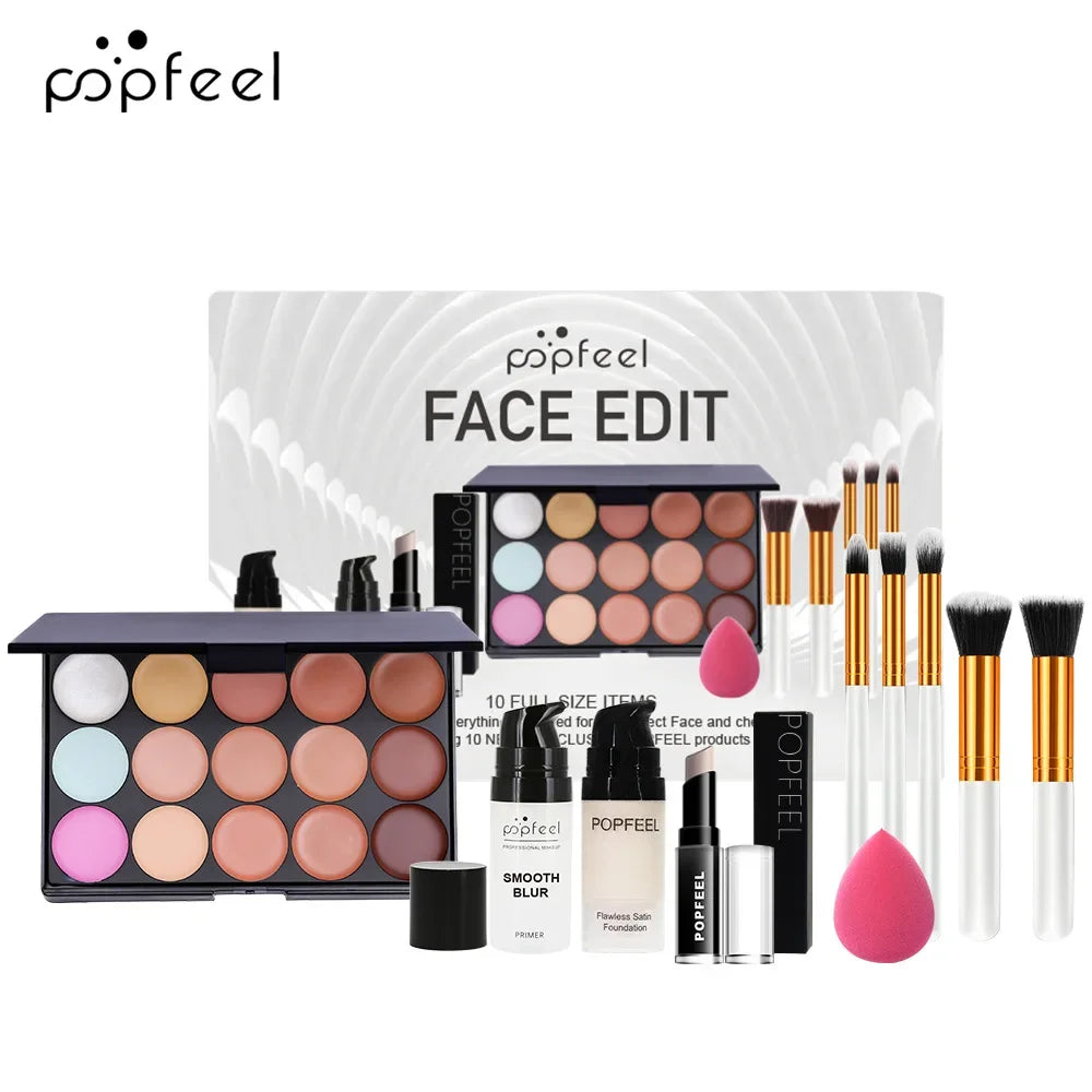 Essential Eye Makeup Set for Beginners Matte&Shimmer Eyeshadow Palette, Mascara, Eyebrow Pencil, Lip Eyeliner,Brush Tool Set Box